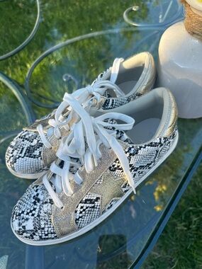 Metallic Gold & Black Snake-Print Women's Sneakers